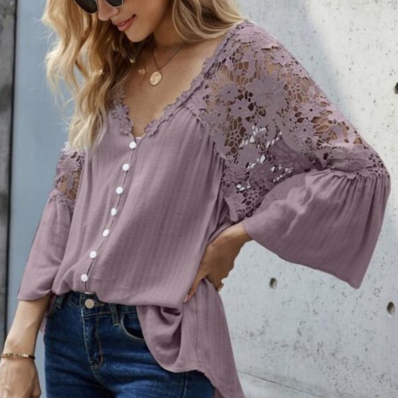 Classic Floral Embroidered Crochet Lace Button Dow - Picture 3 of 4